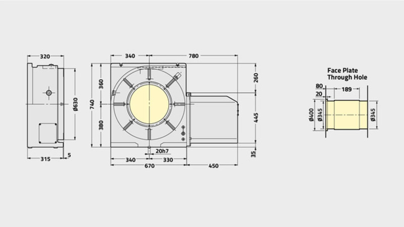 Technisches Diagramm des Drehtisches CNCB630