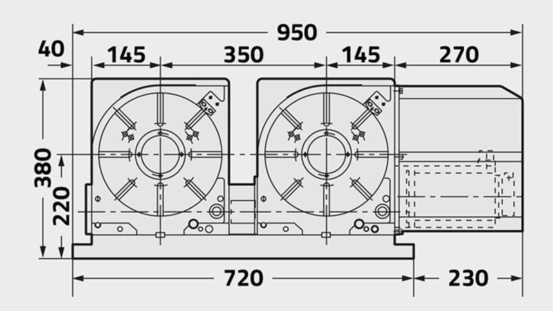 Technisches Diagramm des Drehtischs CNC260-2W