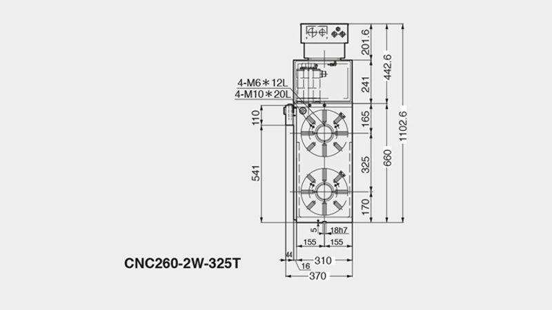 Technisches Diagramm des Drehtischs CNC260-2W-235T
