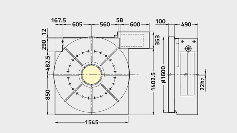 Technisches Diagramm des Drehtisches CNC1600
