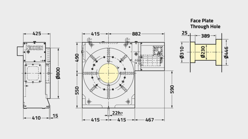 Technisches Diagramm des Drehtisches CNC803