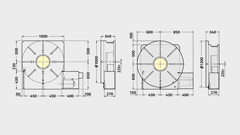 Technisches Diagramm des CNC1000-Drehtischs