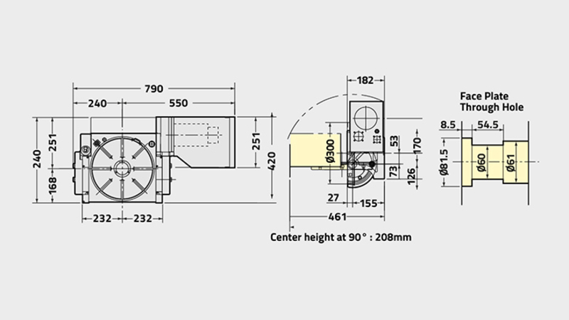 Technisches Diagramm des NST300-Drehtischs