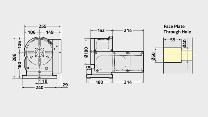 Technisches Diagramm des CNC (Z) 180B-Drehtischs