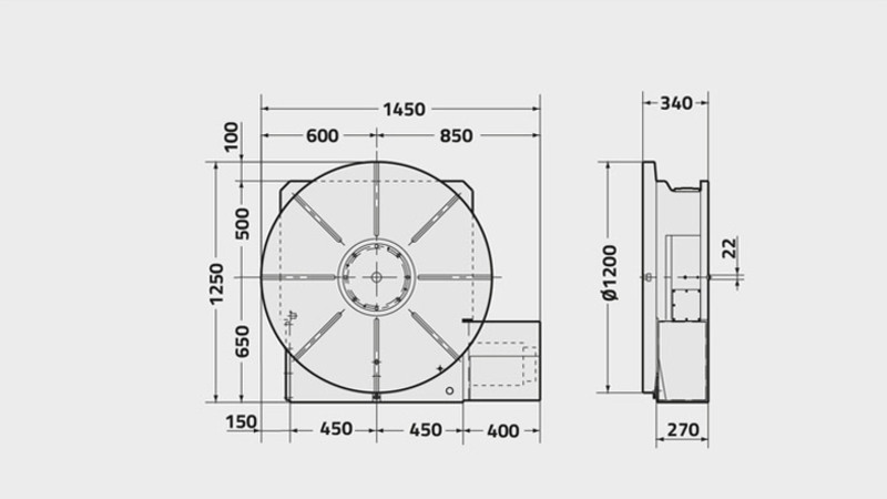 Technisches Diagramm des Drehtisches CNC1200