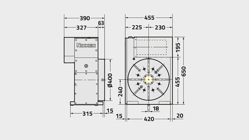 Technisches Diagramm des Drehtisches NSVX400T