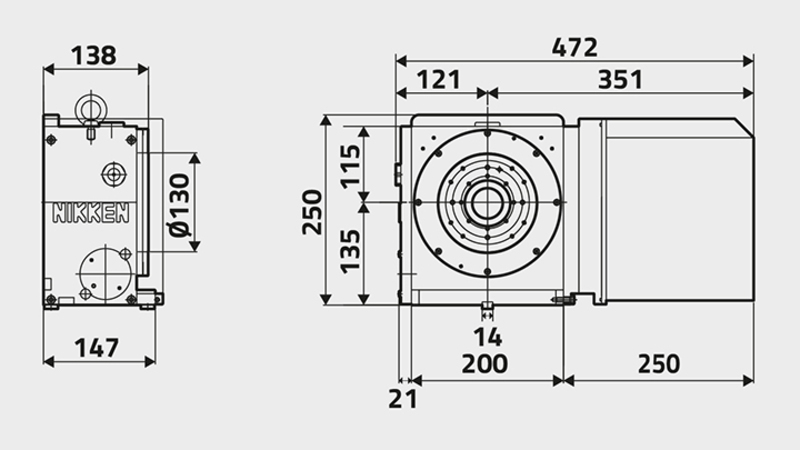 Technisches Diagramm des Drehtischs NCT (Z) 200