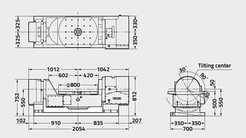 5AX-800 5th Axis Rotary Table Technical Diagram