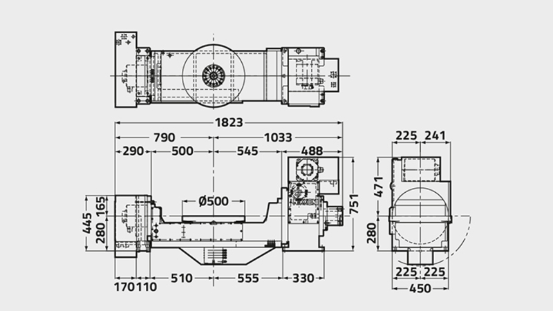 5AX-B450 5. Achse Drehtisch Technisches Diagramm