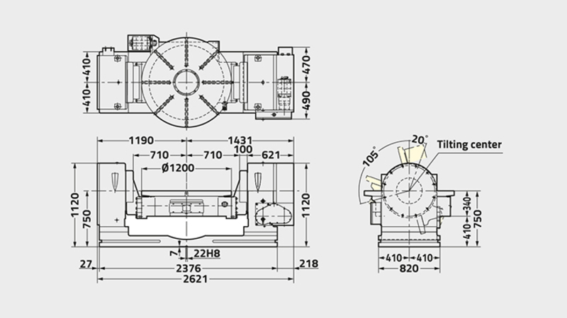 5AX-1200 5. Achse Drehtisch Technisches Diagramm