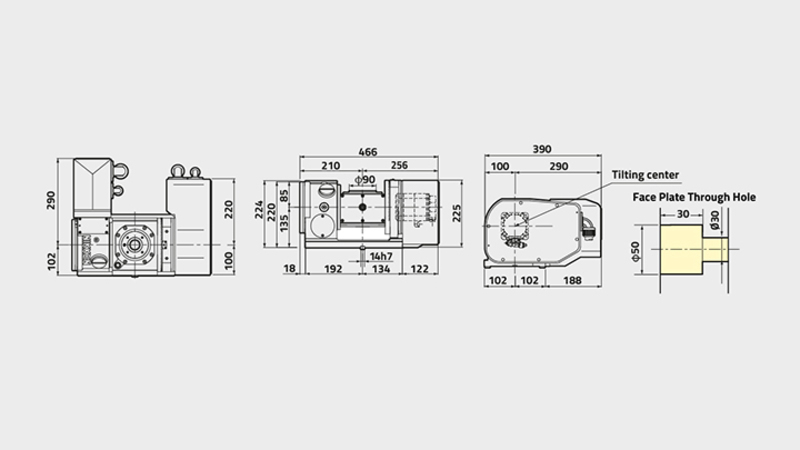 5AX-100 5. Achse Drehtisch Technisches Diagramm