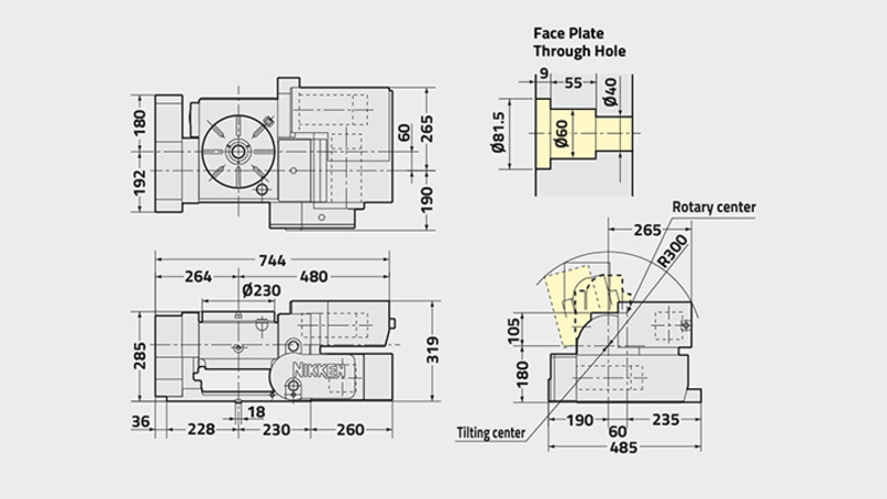 5AX-230 5. Achse Drehtisch Technisches Diagramm