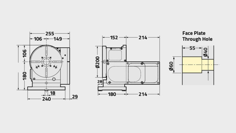 Technisches Diagramm des Drehtischs CNC (Z) 202B