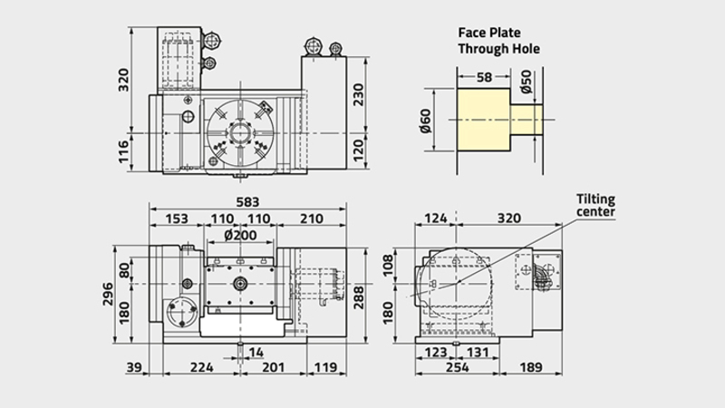 5AX-201 5. Achse Drehtisch Technisches Diagramm