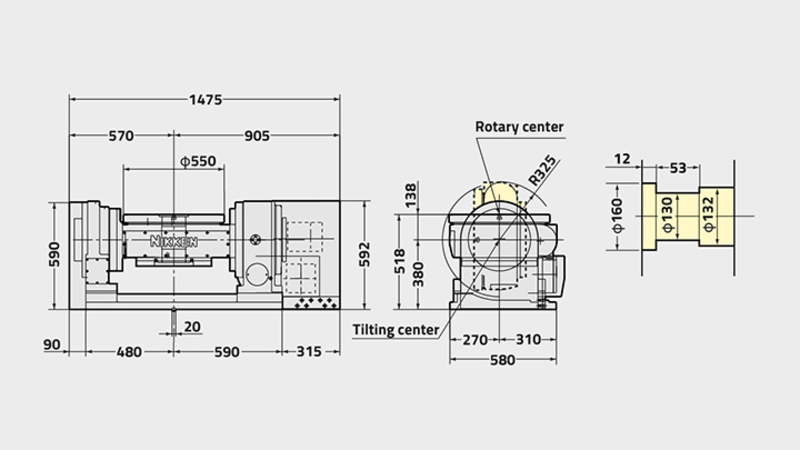 5AX-550 5th Axis Rotary Table Technical Diagram