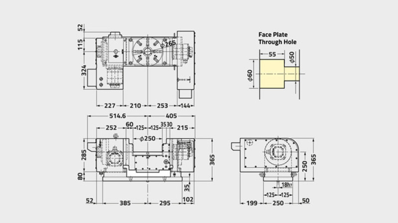 5AX-250 5. Achse Drehtisch Technisches Diagramm