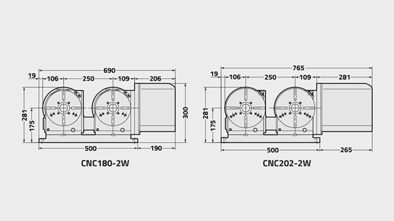 Technisches Diagramm des Drehtisches CNC202-2W