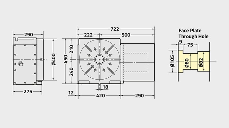 Technisches Diagramm des Drehtischs NSVX400