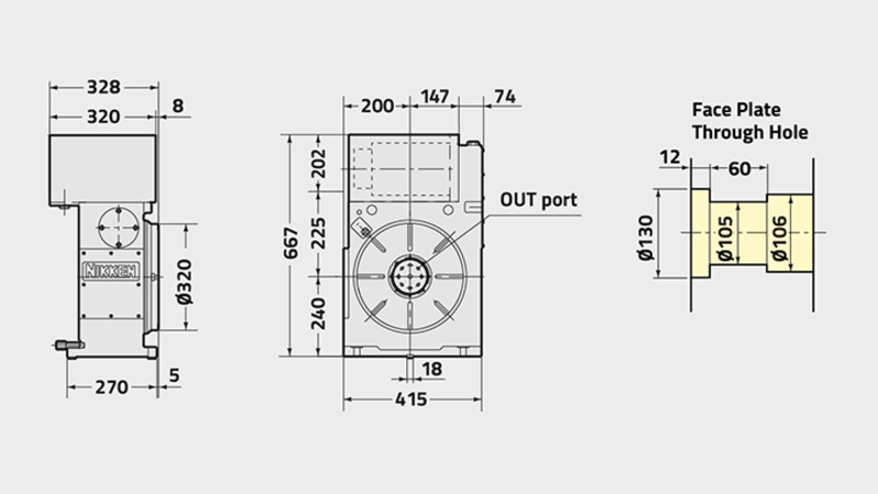 Technisches Diagramm des Drehtischs CNC321T