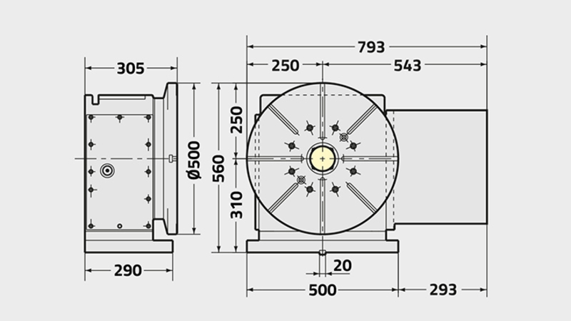 Technisches Diagramm des Drehtischs der 4. Achse des NSVX500