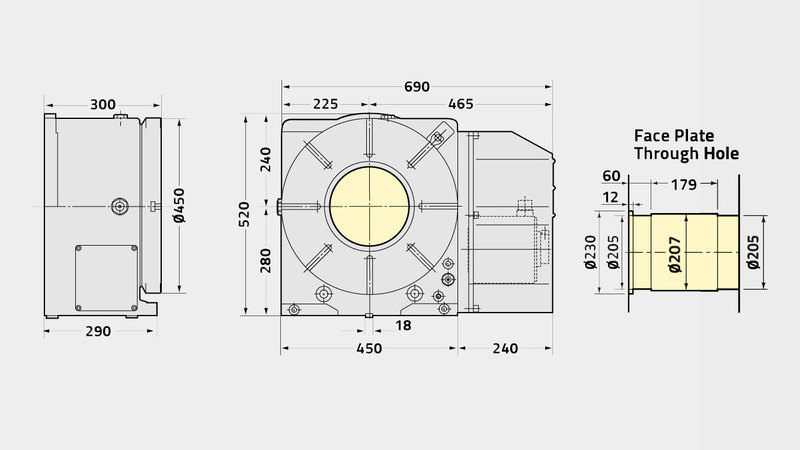 Technisches Diagramm des Drehtisches CNCB450