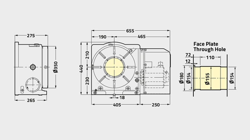 Technisches Diagramm des CNCB350-Drehtischs