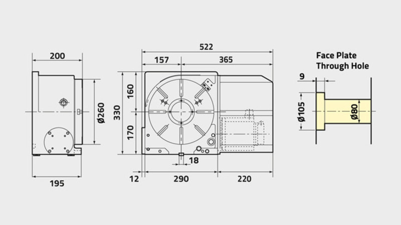 Technisches Diagramm CNC (Z) 260 Drehtisch
