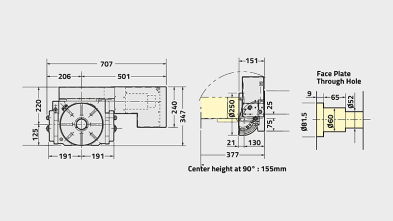 Technisches Diagramm des NST250-Drehtischs