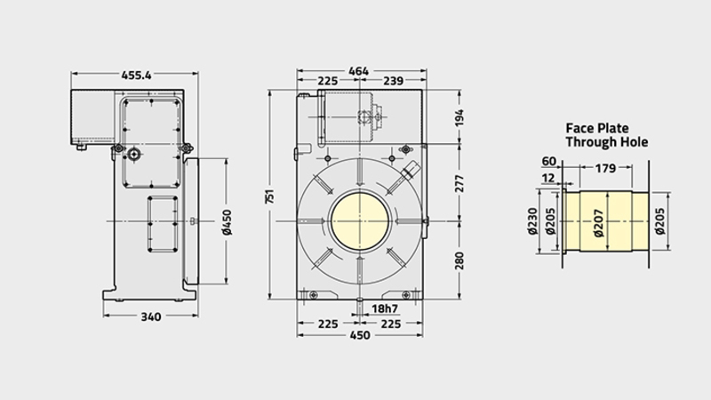 Technisches Diagramm des Drehtischs CNCB450T