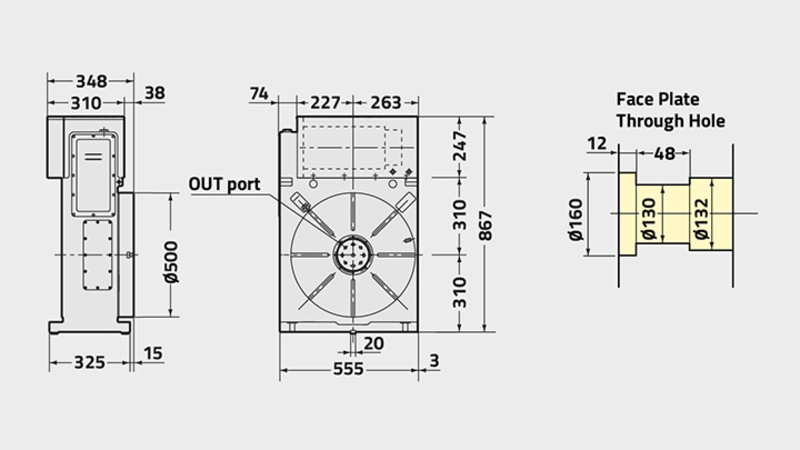 Technisches Diagramm des Drehtisches CNC501T