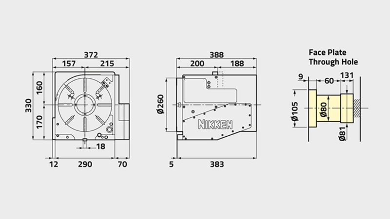 Technisches Diagramm des CNC (Z) 260B-Drehtischs