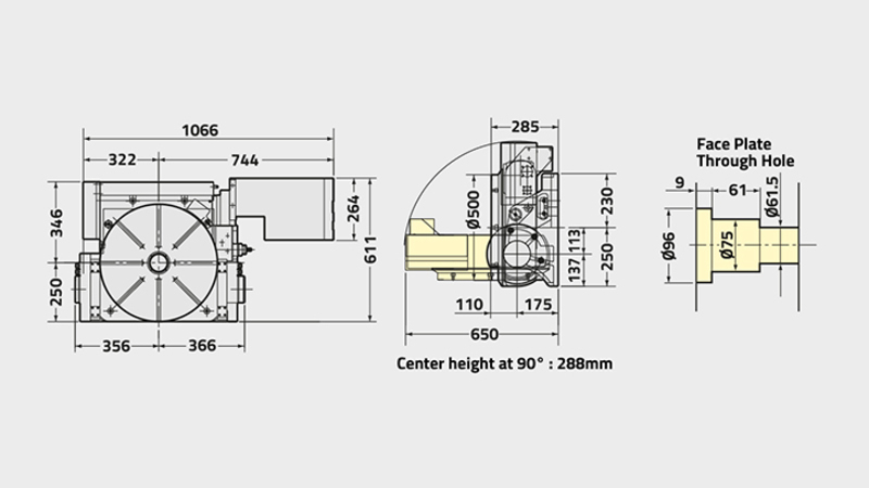 Technisches Diagramm des NST500-Drehtischs