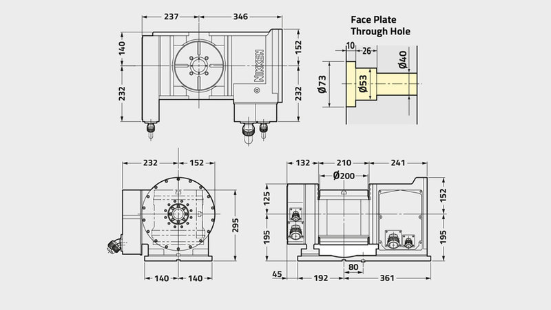 Technisches Diagramm des Direktantriebs-Drehtisches 5AX-DD200AF2