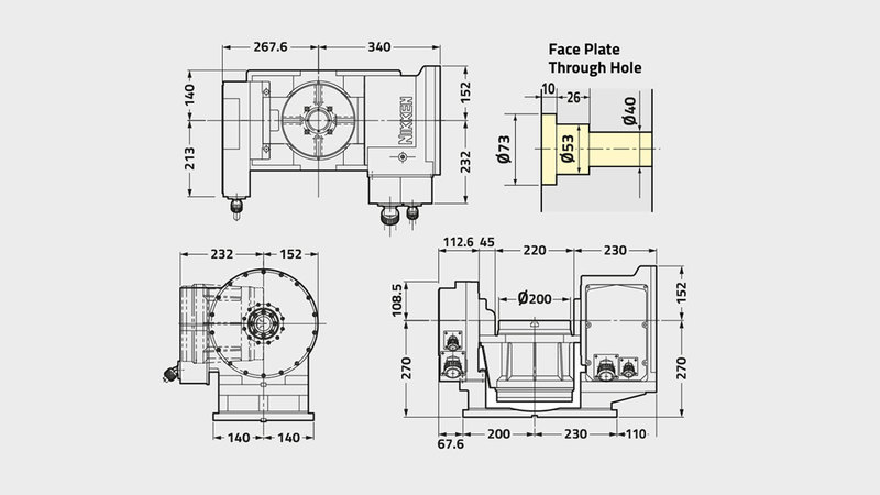 Technisches Diagramm des Drehtischs 5AX-DD200BF2