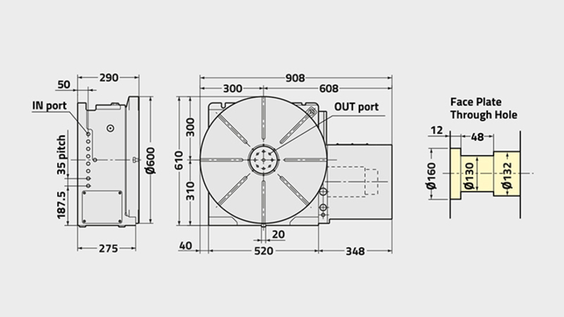 Technisches Diagramm des Drehtischs CNC (Z) 601