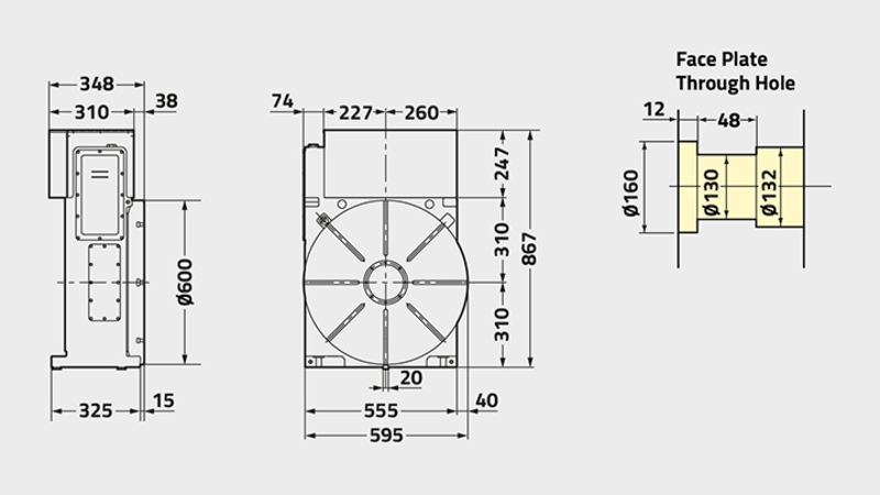 Technisches Diagramm des Drehtisches CNC601T