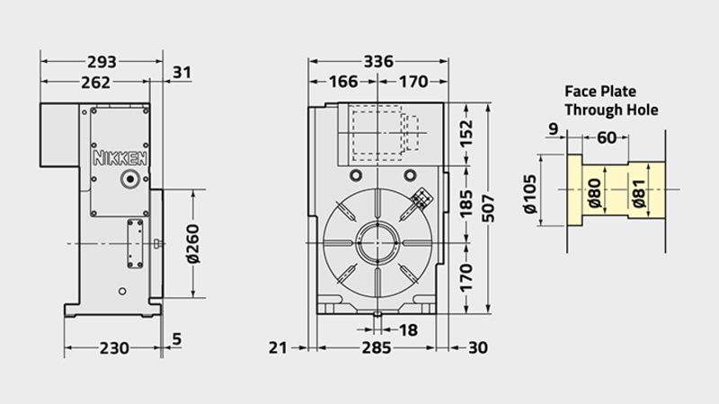  Technisches Diagramm des CNC (Z) 260T-Drehtischs